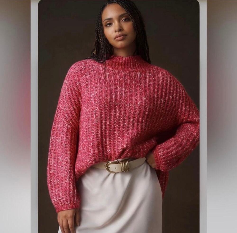 Anthropologie Pilcro Pink Marled Wool Blend Balloon Sleeve Sweater XS NWT